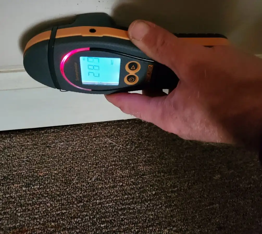 Moisture detection at baseboard during Storm Damage Restoration in Bessemer